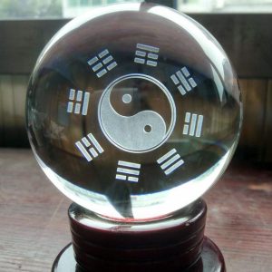 Taoist Tai Chi Bagua Yin Yang Crystal Ball - Inner Engraved Feng Shui Ornament for Living Room, Entryway, Bedroom | Spiritual Home Decor & Energy Balancing Mascot