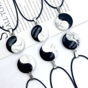 Natural Onyx & Howlite Yin Yang Necklace - Tai Chi Bagua Crystal Pendant for Energy Balance, Spiritual Healing & Feng Shui | Unisex Spiritual Jewelry